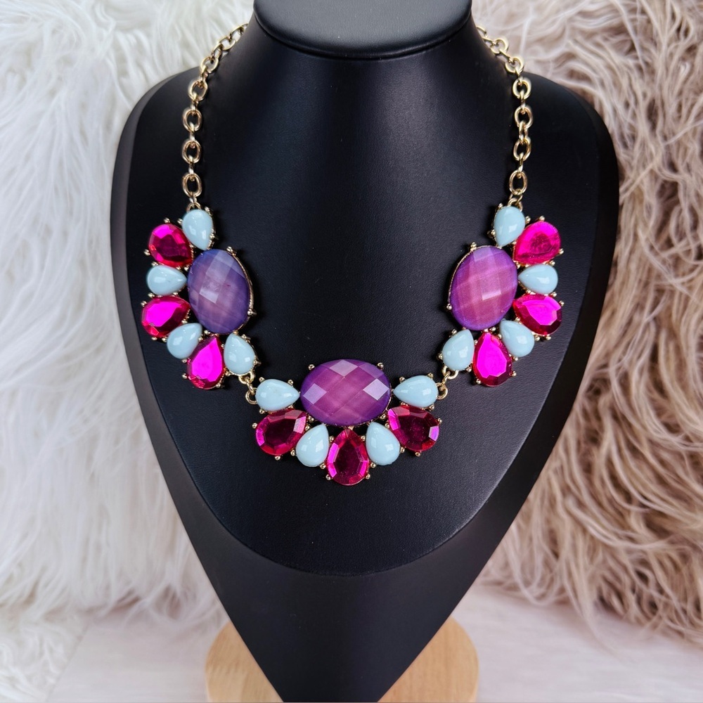 Vintage costume goldtone, pink and purple Statement Necklace